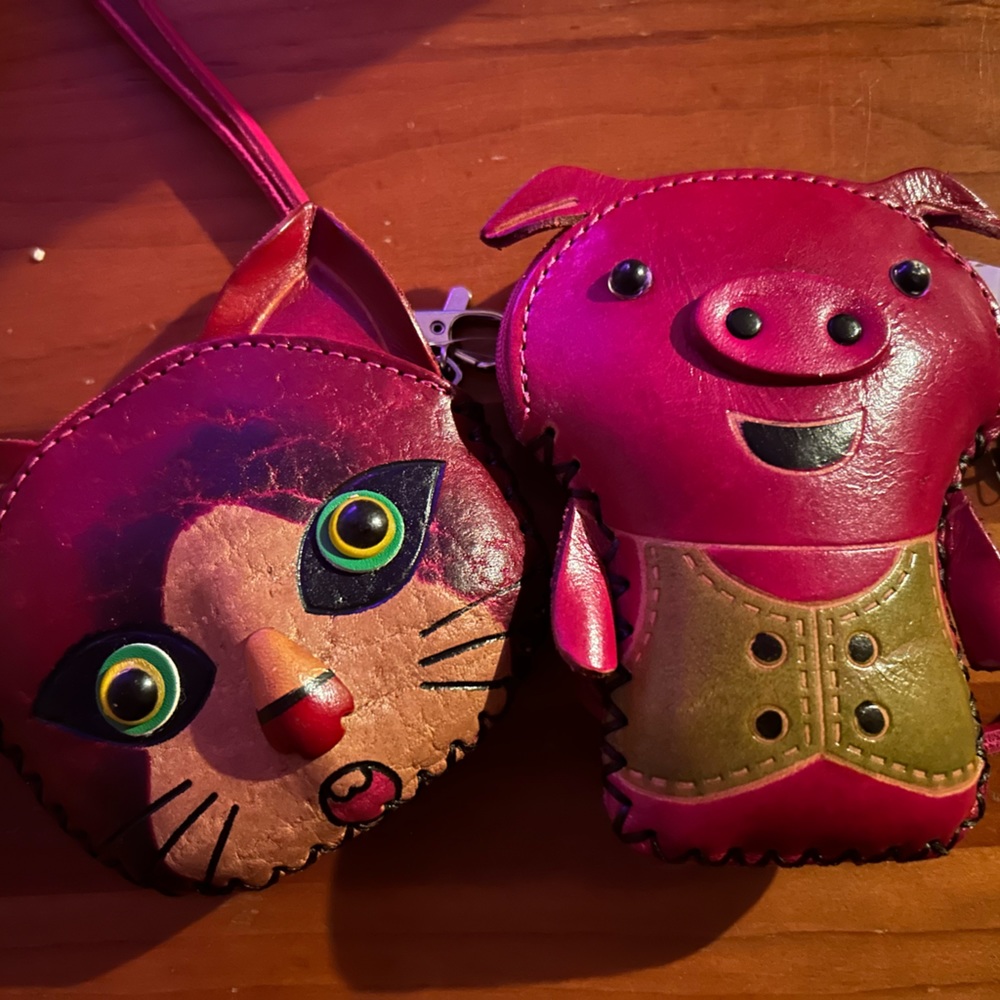 Handmade leather pouches.